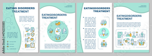 Eating disorders treatment mint brochure template. Bulimia therapy. Booklet print design with linear icons. Vector layouts for presentation, annual reports, ads. Arial, Myriad Pro-Regular fonts used
