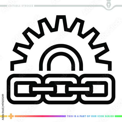 Line icon for industry value chain illustrations with editable strokes. This vector graphic has customizable stroke width.