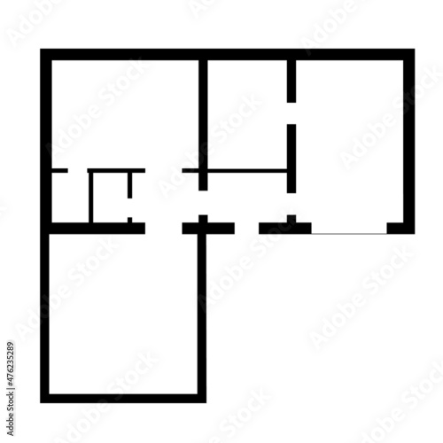House or apartment plan simple flat icon. Simple blueprint line icon isolated on white background. Vector illustration. House architectural sketch. Drawing of building. Vector