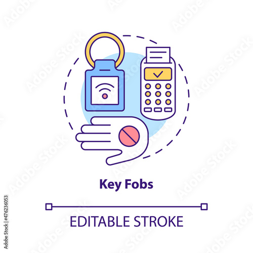 Key fobs concept icon. Innovative lock control. Touchless system abstract idea thin line illustration. Isolated outline drawing. Editable stroke. Roboto-Medium, Myriad Pro-Bold fonts used