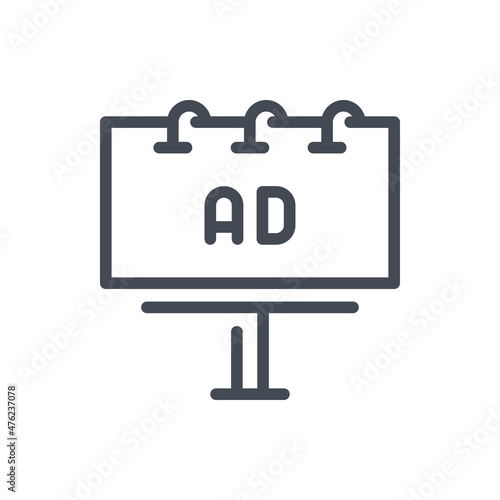 Outdoor advertising and billboard line icon. Street sign with AD vector outline sign.