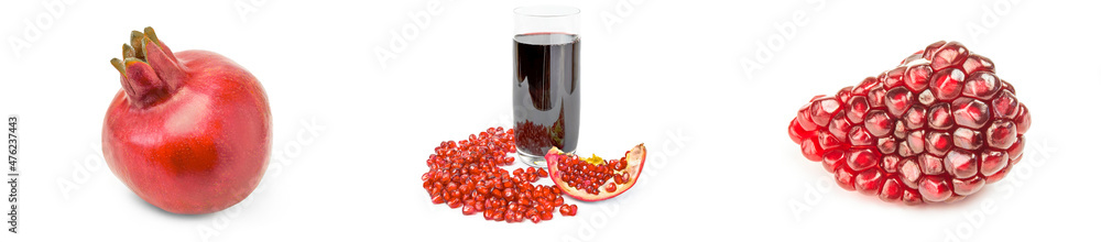 Collection of pomegranates close-up on white Collection of pomegranates close-up on white