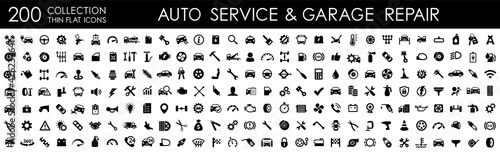 Auto service, car repair icon set. Car service and garage. Big collection: repair, maintenance, inspection, parts, units, elements - stock vector.