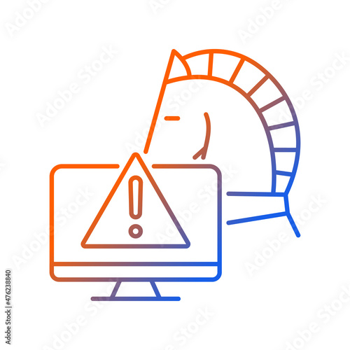 Backdoor trojan gradient linear vector icon. Malicious remote access to computer. Computer disruption. Thin line color symbol. Modern style pictogram. Vector isolated outline drawing