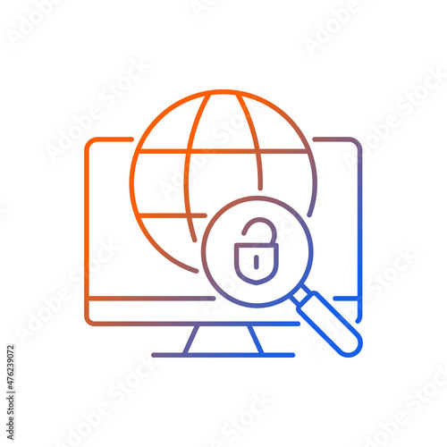DNS tunneling detecting gradient linear vector icon. Malicious cyberattack. Detect attackers by request analysis. Thin line color symbol. Modern style pictogram. Vector isolated outline drawing