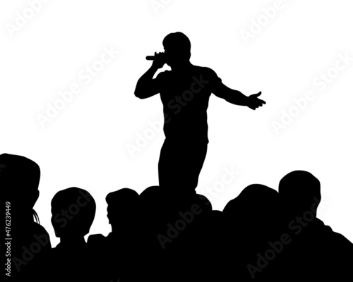 Hip hop artists in trendy colorful clothes. Isolated silhouettes of people on white background