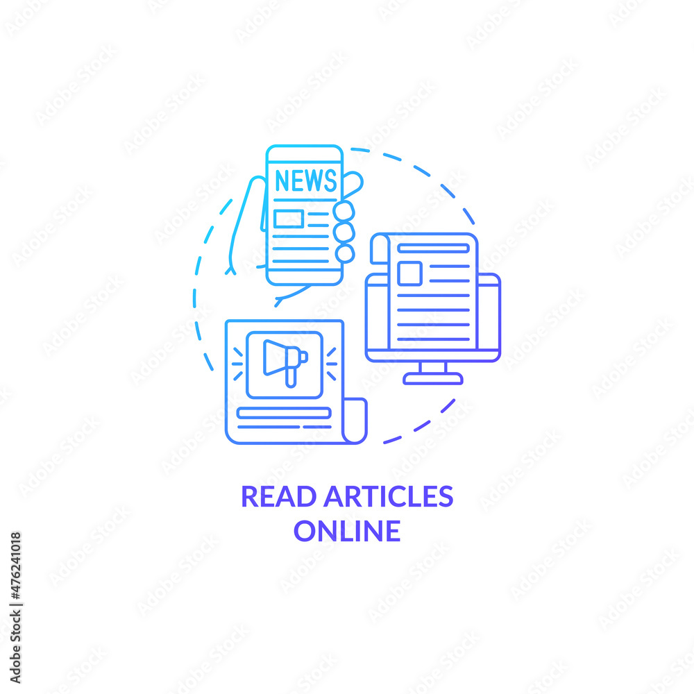 Read articles online blue gradient concept icon. Morning news. Learn information abstract idea thin line illustration. Isolated outline drawing. Roboto-Medium, Myriad Pro-Bold fonts used Read articles online blue gradient concept icon. Morning news. Learn information abstract idea thin line illustration. Isolated outline drawing. Roboto-Medium, Myriad Pro-Bold fonts used