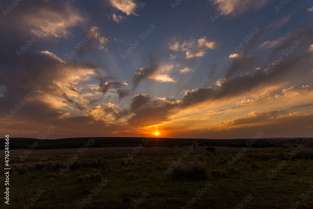 Centered ultra wide angle colorful sunset photography in Misiones, Argentina
