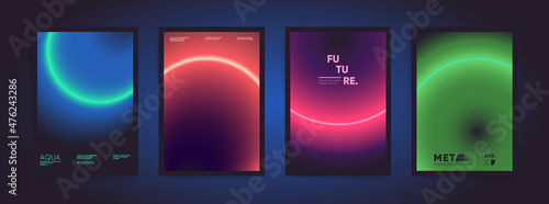 Abstract colorful blur neon gradient cover template design set for poster, brochure, presentation. Aesthetic technology geometric modern fashion concept. Vector a4 vertical corporate business layout.