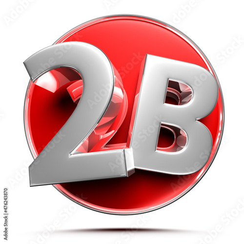 Fotografie Red circle 2B, stainless steel 3D illustration on white background with clipping path