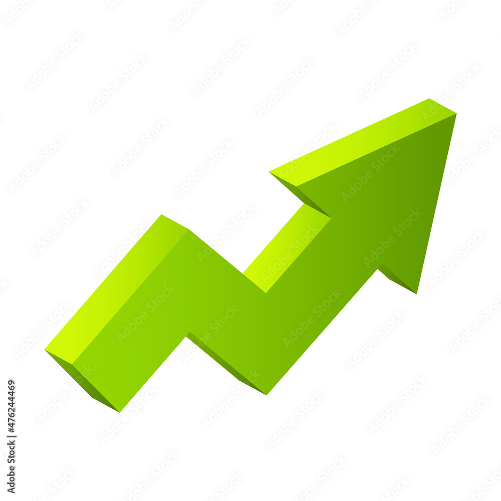 Green 3d arrow. Vector isometric arrow isolated on white background.