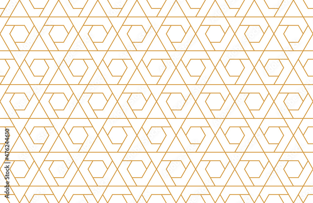 The geometric pattern with lines. Seamless vector background. White and gold texture. Graphic modern pattern. Simple lattice graphic design