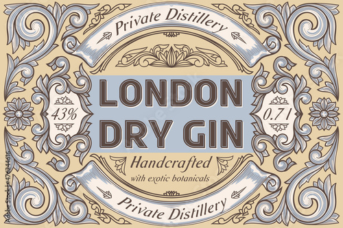 Photo Dry gin - ornate vintage decorative label