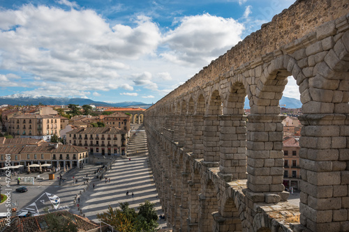 View of the Aqueduct of Segovia by the day - Segovia, Spain