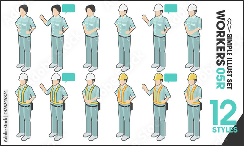 イラストセット「WORKERS 05R」12点　作業着 作業員 制服 輪郭線あり