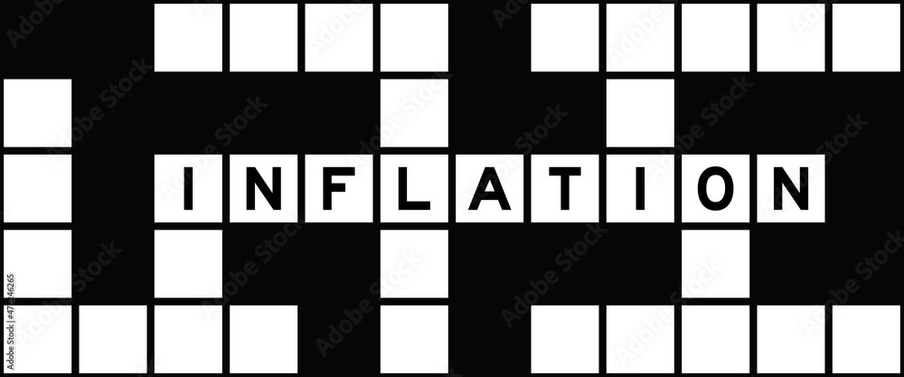 Alphabet letter in word inflation on crossword puzzle background Stock Alphabet letter in word inflation on crossword puzzle background Stock
