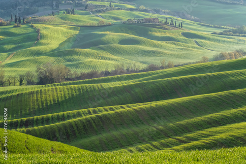 Amazing spring morning among picturesque green rolling hills in the heart of Tuscany