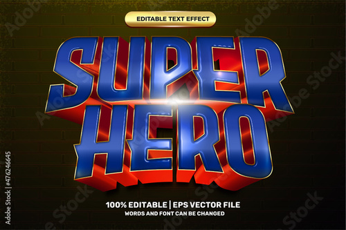 super hero blue red gold 3D Editable text Effect Style
