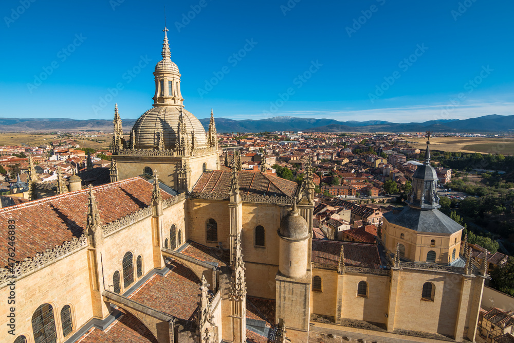 Panoramic view of Segovia from the bell tower of the Cathedral of Segovia- Segovia, Spain