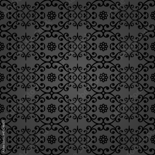 Floral dark vector ornament. Seamless abstract classic background with flowers. Pattern with repeating floral elements. Ornament for fabric, wallpaper and packaging