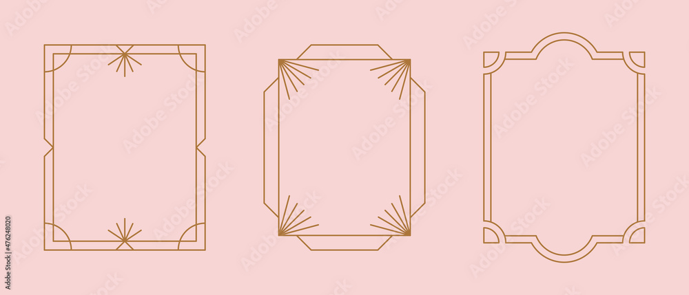 Vector set of linear frames and borders - abstract design elements for decoration or logo design templates in modern minimalist style with copy space for text - obrazy, fototapety, plakaty 