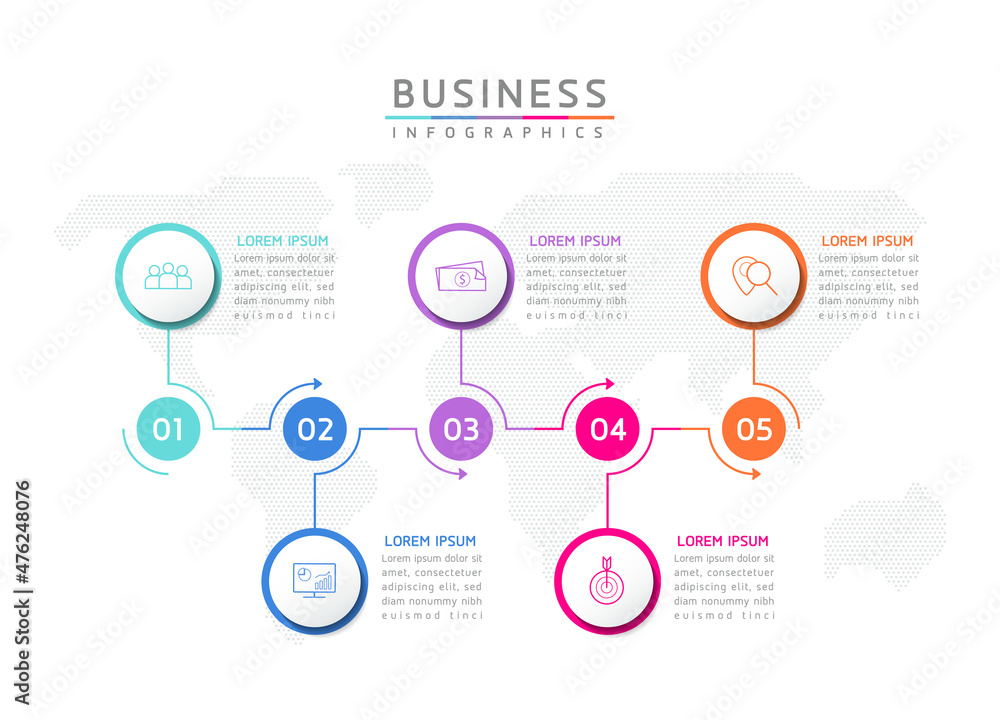 Fototapeta premium Vector illustration, infographics design, template, marketing, information, with 5 options or steps