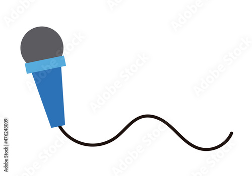 Micrófono azul de cable en fondo azul. 