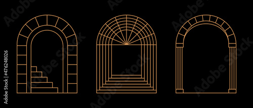 Vector set of design elements and illustrations in simple linear style - boho arch logo design elements and frames for social media stories and posts