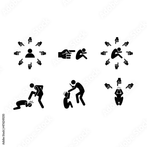 Collection Social bullying icon. Harassment, social abuse and violence. Isolated vector element. Outline pictogram for web page, mobile app, promo