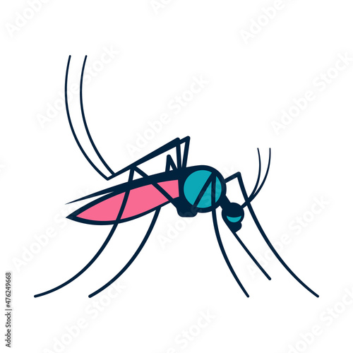 Mosquito isolated on white background. Flat vector illustration. Side view.
