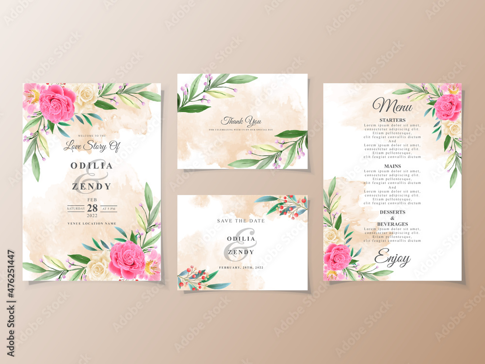 © agnetart - Beautiful pink and yellow flowers wedding invitation card © agnetart - Beautiful pink and yellow flowers wedding invitation card