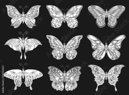 Silver butterflies set