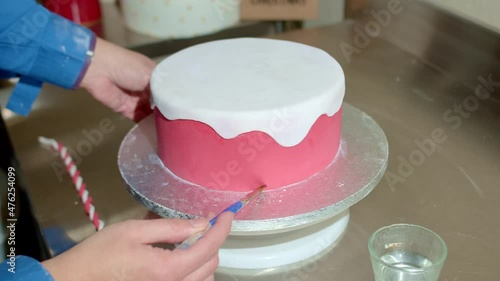 A making process of a custom Christmas cake in a consistory