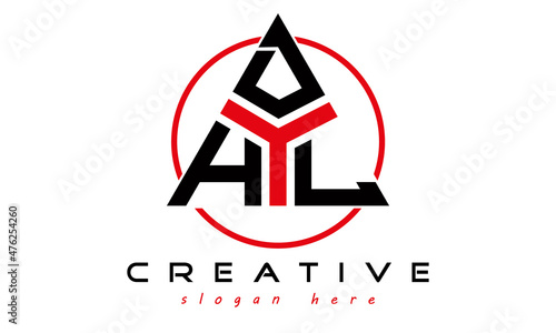 triangle badge with circle HDL letter  logo design vector, business logo, icon shape logo, stylish logo template