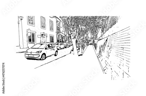 Building view with landmark of Las Palmas is the 
city in Spain. Hand drawn sketch illustration in vector.