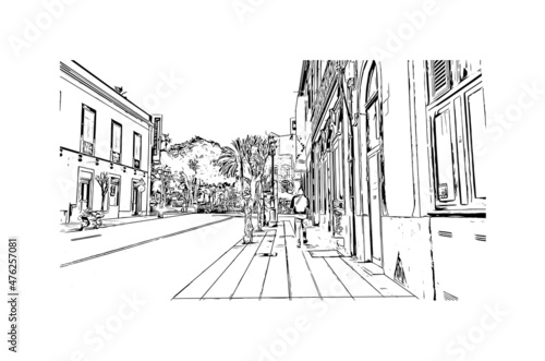 Building view with landmark of Las Palmas is the 
city in Spain. Hand drawn sketch illustration in vector.