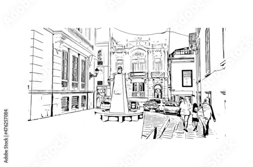 Building view with landmark of Las Palmas is the 
city in Spain. Hand drawn sketch illustration in vector.