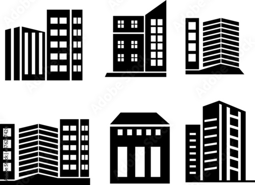  Building Icon vector  illustration symbol of hotel  school  hospital house  bank  town  apartment  office in black and white colour design.eps