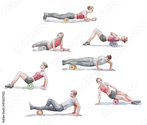 Cuadro en lienzo massaging with roll poses watercolor