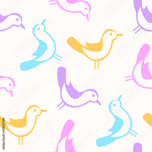 Seamless pattern with birds  in doodle style