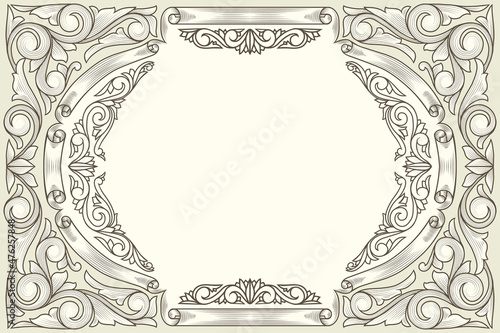 Decorative monochrome ornate retro floral blank card