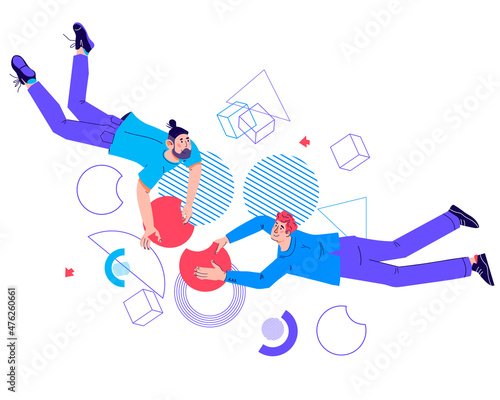 Business cooperation and workflow concept with business people collaborating on work, flat cartoon trendy vector illustration isolated on background.