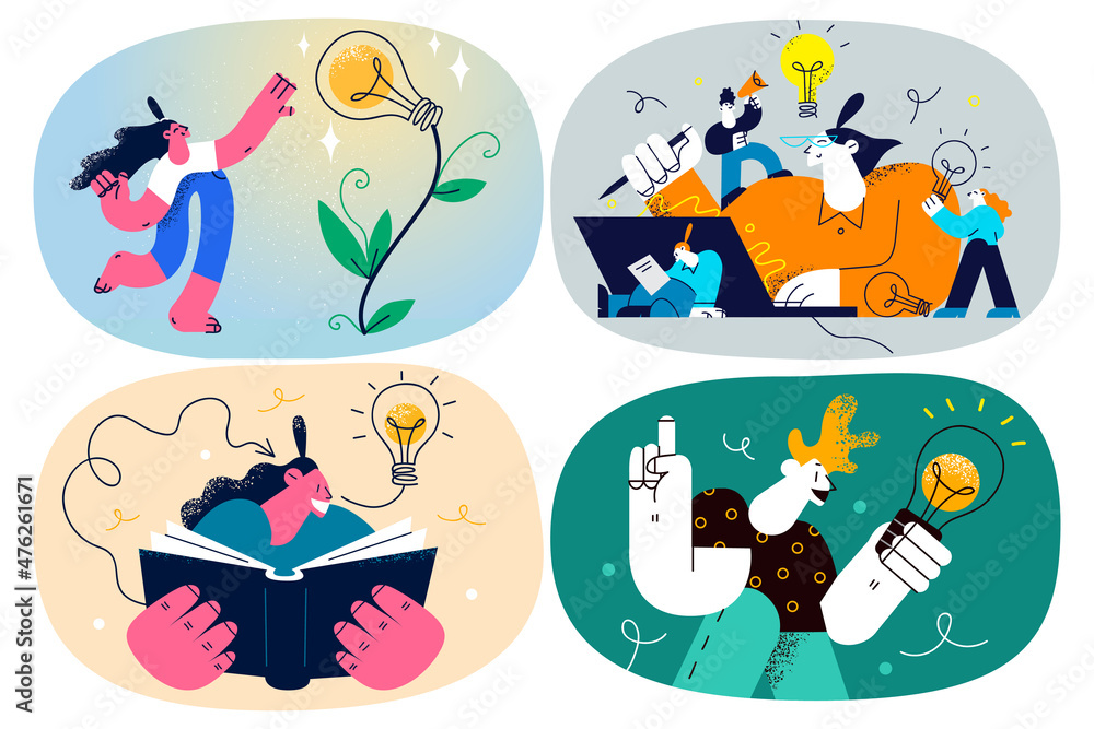 Obraz premium Set of business people brainstorm over company problem solution 