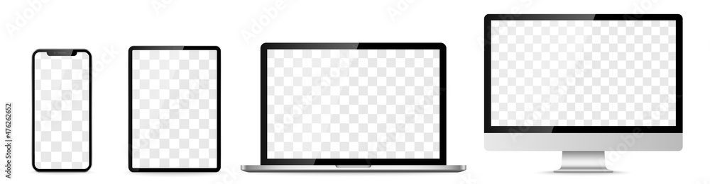 Device screen set - laptop smartphone tablet computer monitor. Vector - obrazy, fototapety, plakaty 