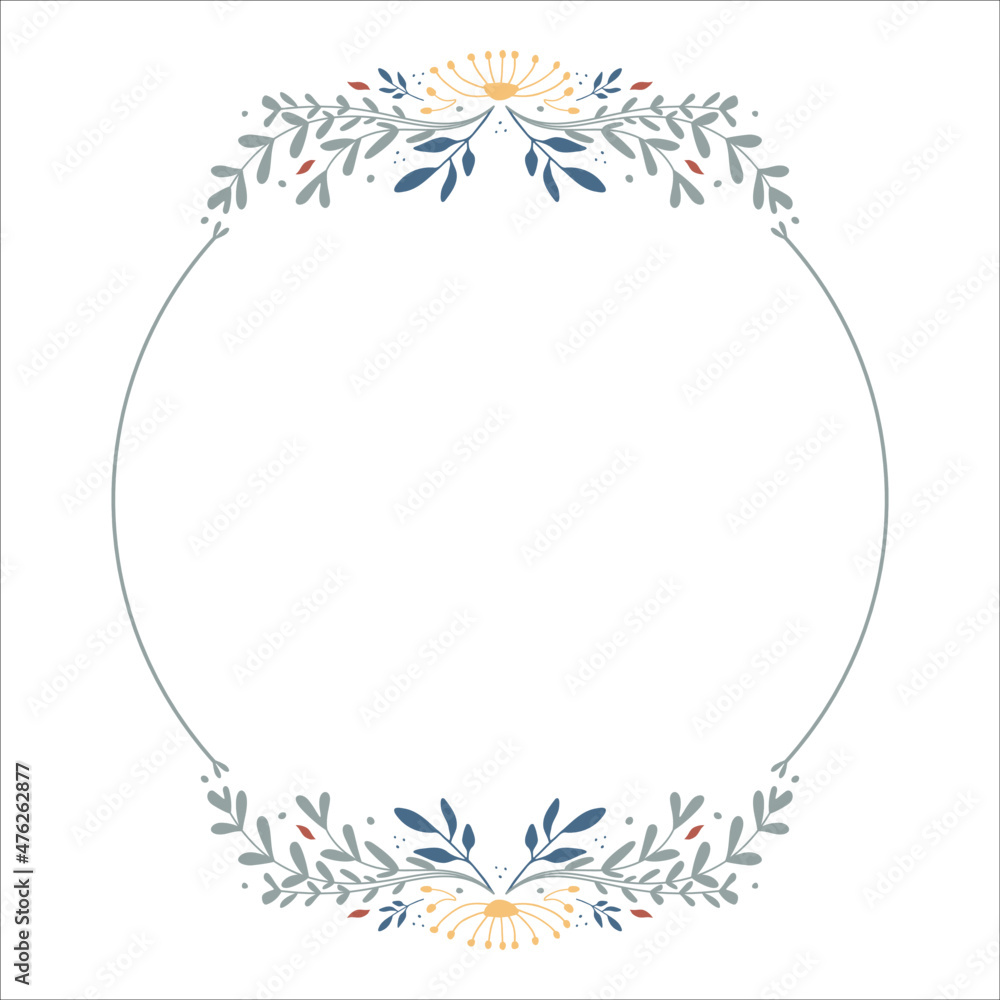 Wreath with blue and green branches.Great design for any purposes greeting cards, banners, flyers. Vector illustration in modern style.