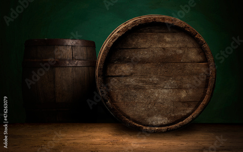 Wooden barrel for wine with steel ring. Clipping path included.