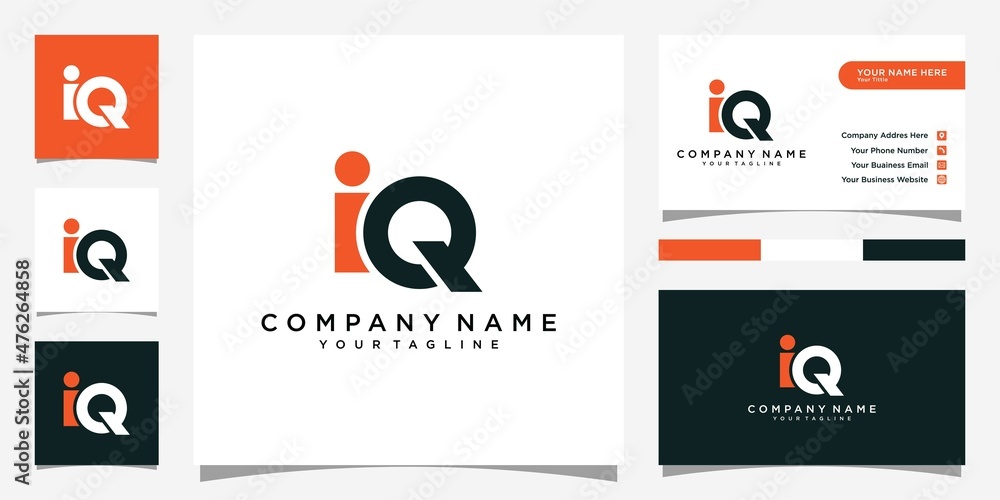 IQ or QI letter logo design vector and business card - obrazy, fototapety, plakaty 