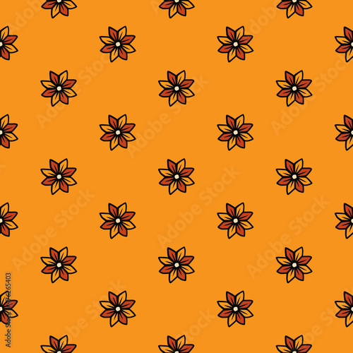 Original vector seamless pattern of vintage-style flowers on a yellow background. A design element. © artmarsa