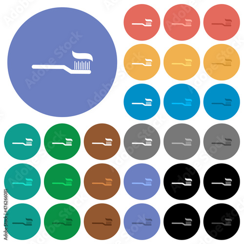 Toothbrush with toothpaste round flat multi colored icons