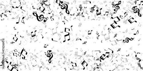 Musical notes flying vector backdrop. Melody